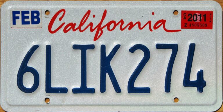 3XXY986, License plate without vehicle (California) License plate of the USA