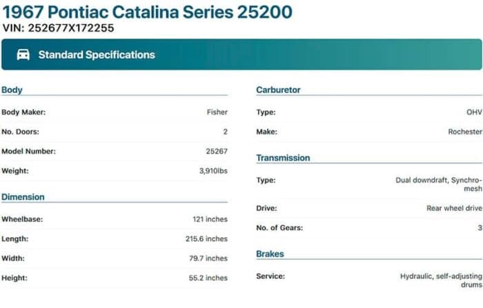 1967 Pontiac Catalina Series 25200