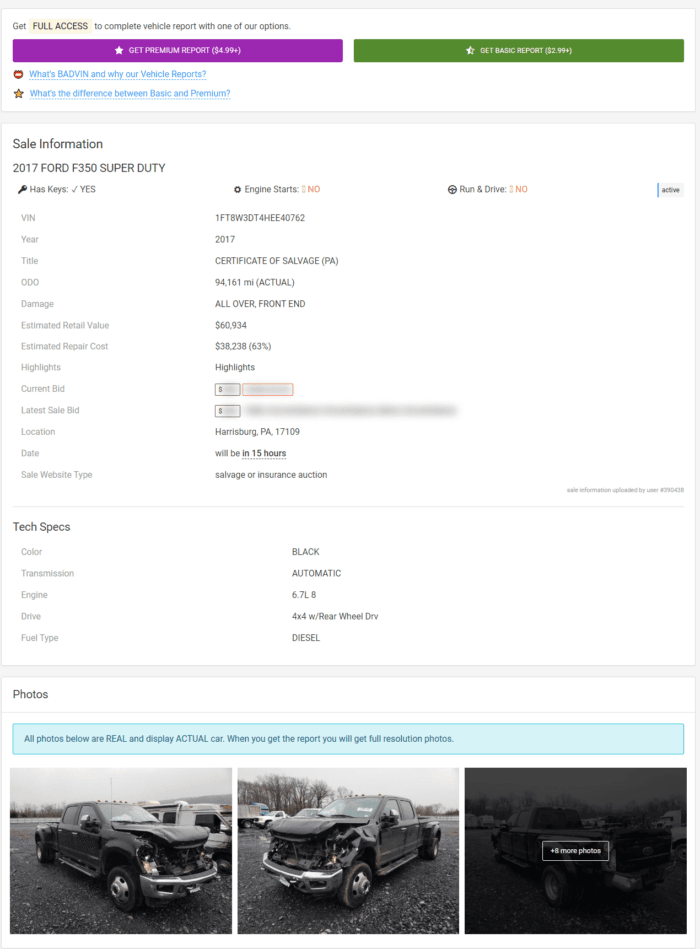 Photo of Bad VIN Sample reports