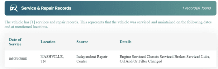 Photo of vehicle history report