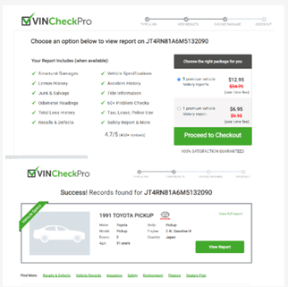 Photo of Vin Check pro sample report