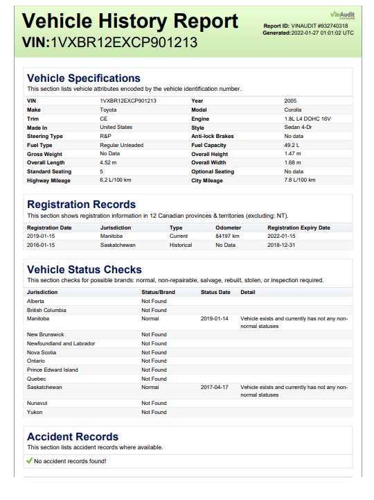 Photo of VINaudit Sample report