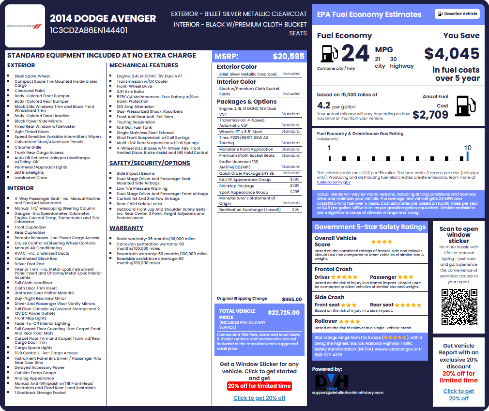 Photo of Dodge sample window sticker