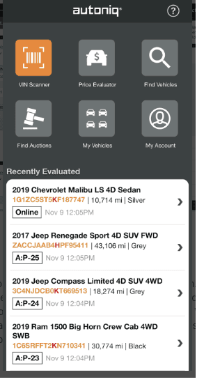 Photo of VIN scanner via Mobile