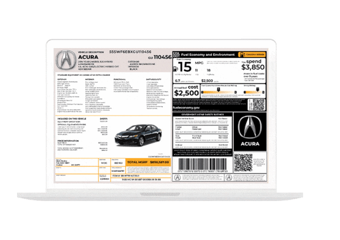 Sample acura window sticker