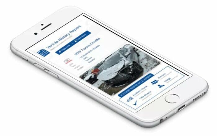 image showing sample vehicle history report with mobile UI