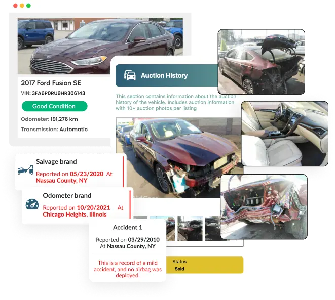 An image showing discrepancies of good dealership listing with bad vehicle history report