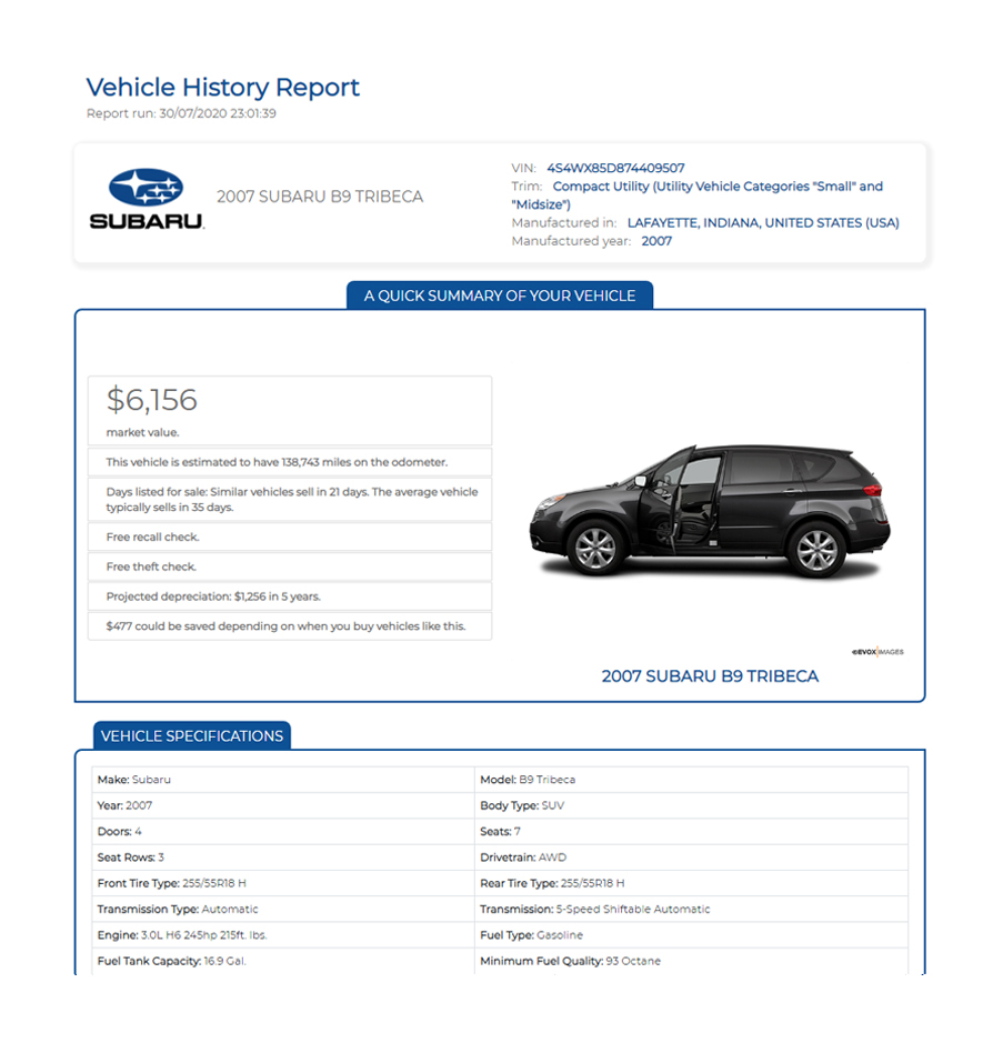 Detailed Vehicle History Report