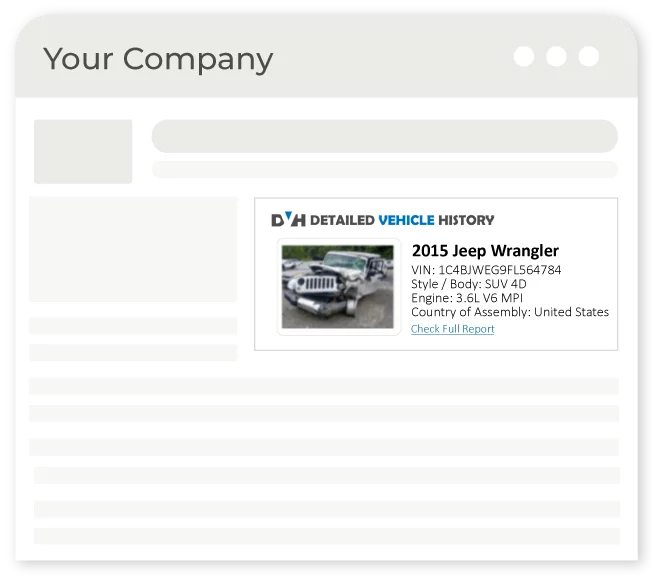 Integrate Detailed Vehicle History with your online business