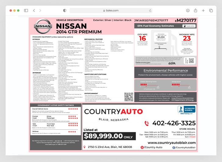 Window Sticker Sample for Nissan