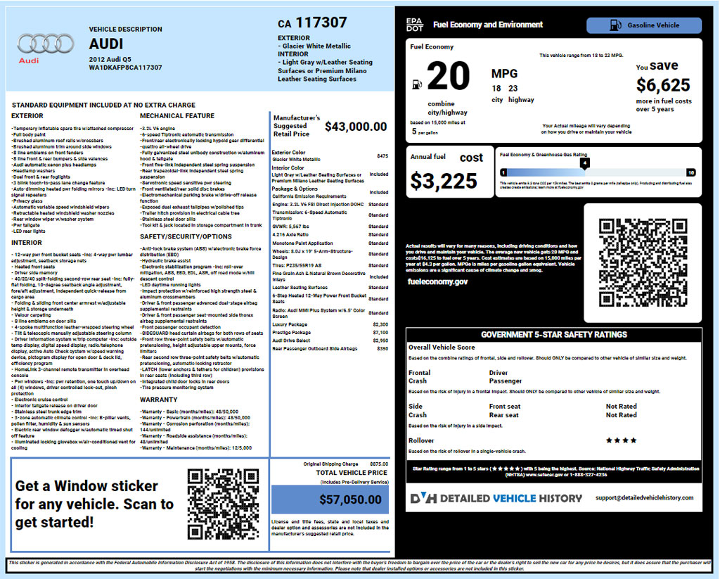 car window sticker lookup audi