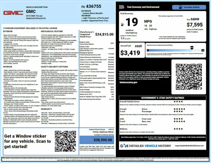 GMC Window sticker lookup report download