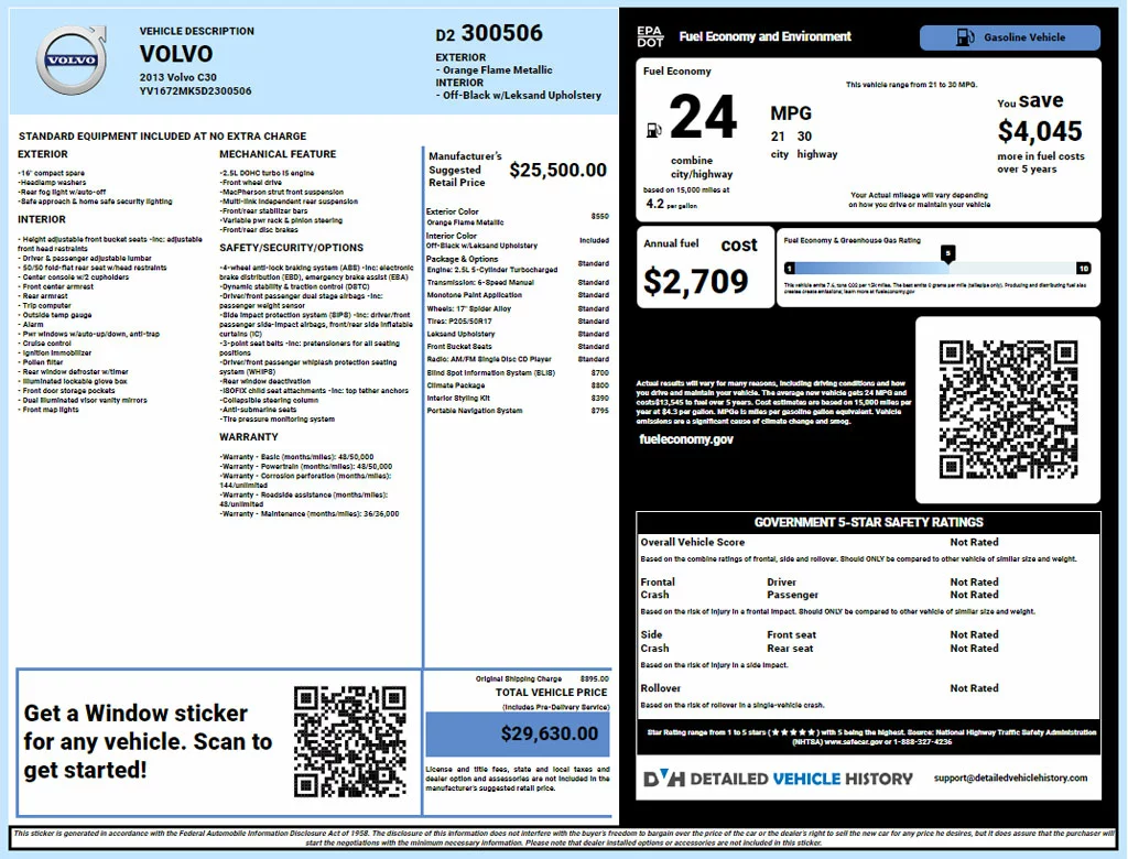 Volvo Window Sticker Lookup Report