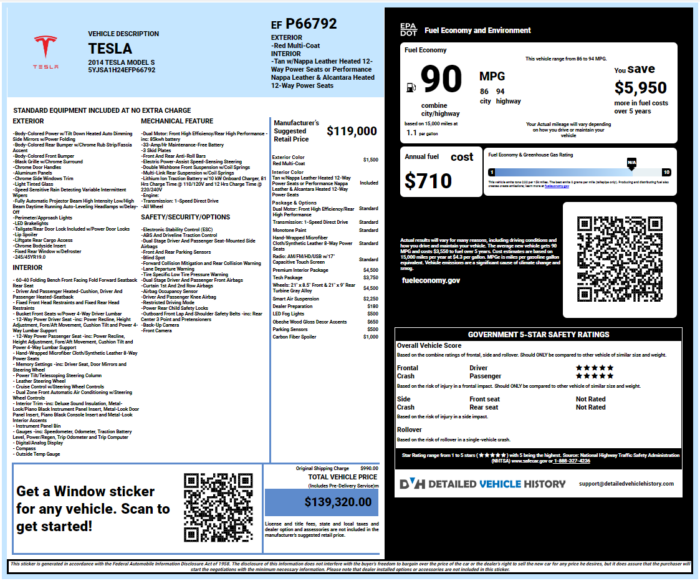 Run a Tesla Window Sticker Lookup by VIN Tesla Build Sheet