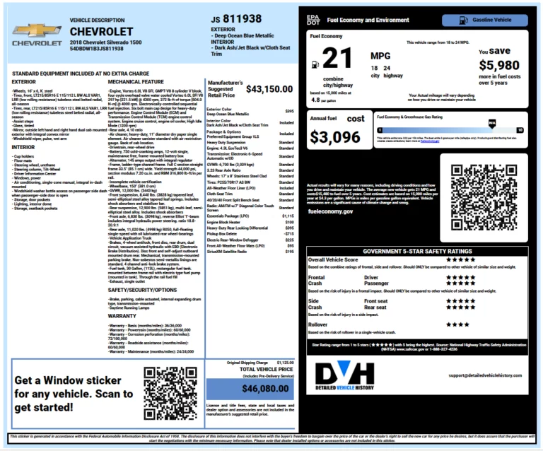 Original Window Sticker Lookup By VIN Number