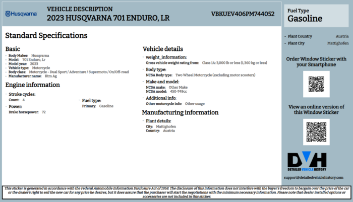 HUSQVARNA sample window sticker