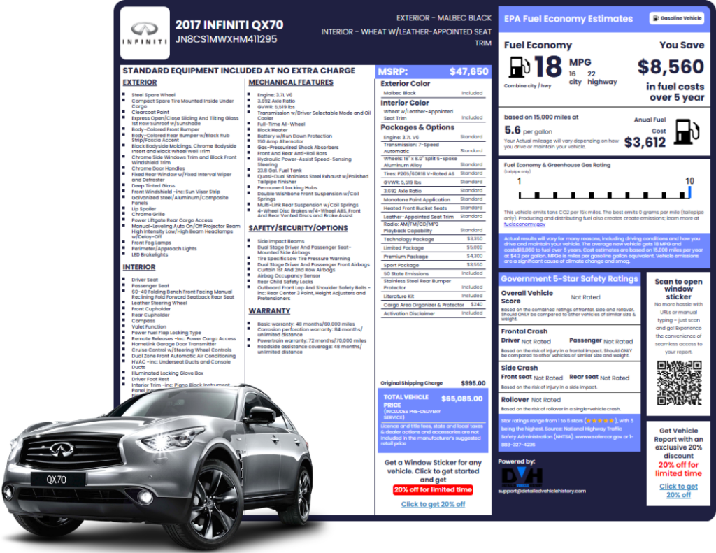 Infiniti window sticker