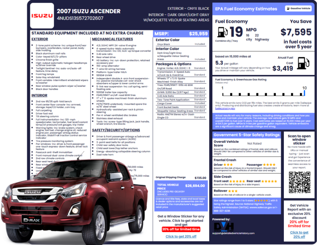 Isuzu Window sticker