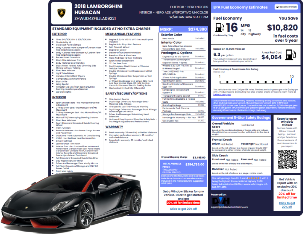 Lamborghini window sticker