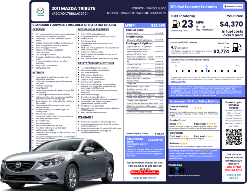 Mazda window sticker