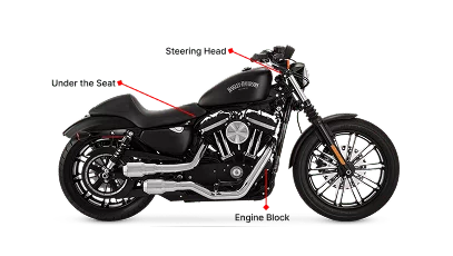 Motorcycle VIN Check: Key locations for VIN on a Harley Davidson bike