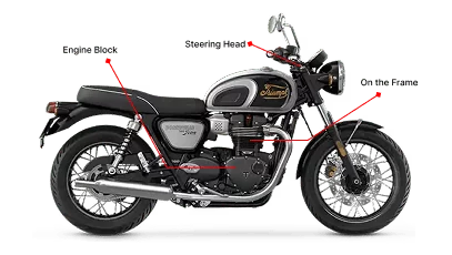 Motorcycle VIN Check: Key locations for VIN on a Triumph bike