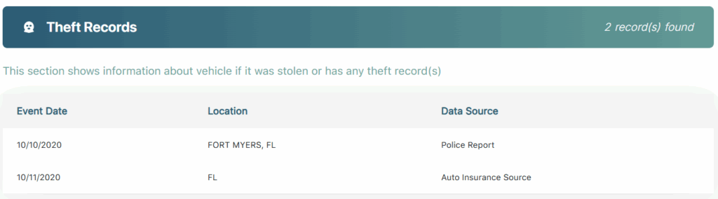 Theft Record Report